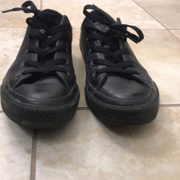 Black leather unisex Low-top converse - Picture 3 of 8